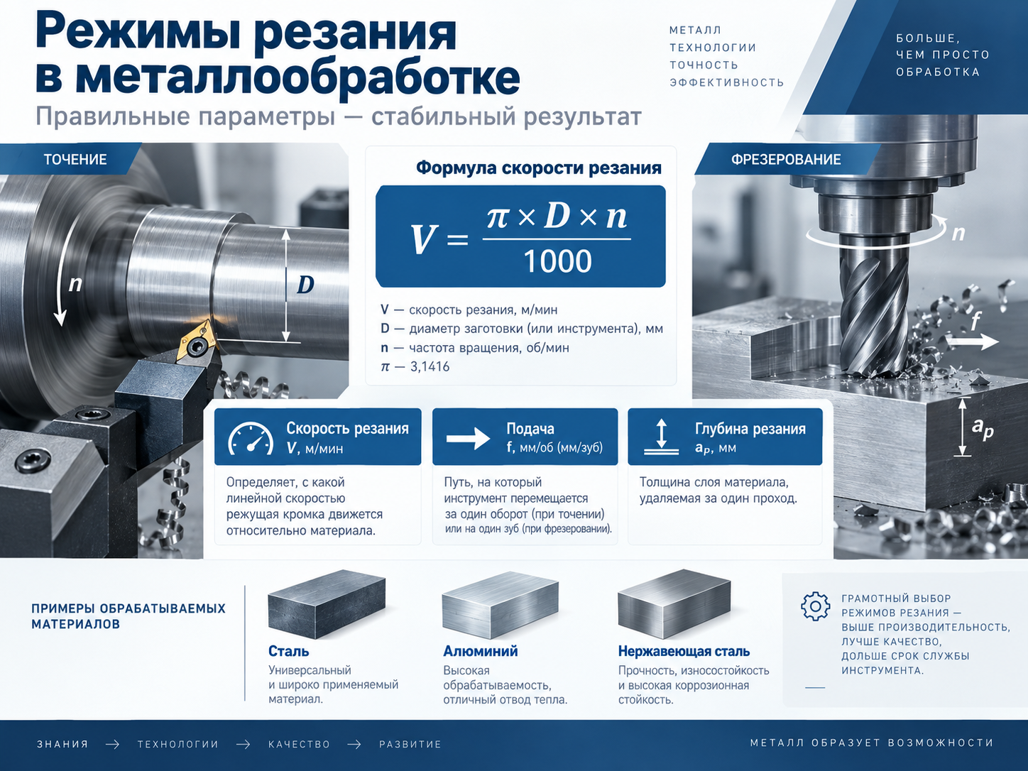 Формула скорости резания при точении и фрезеровании Формула скорости резания при точении и фрезеровании
